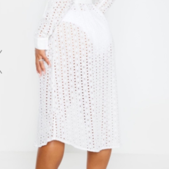 White Broderie Tie Waist Beach Dress - Picture 7 of 8